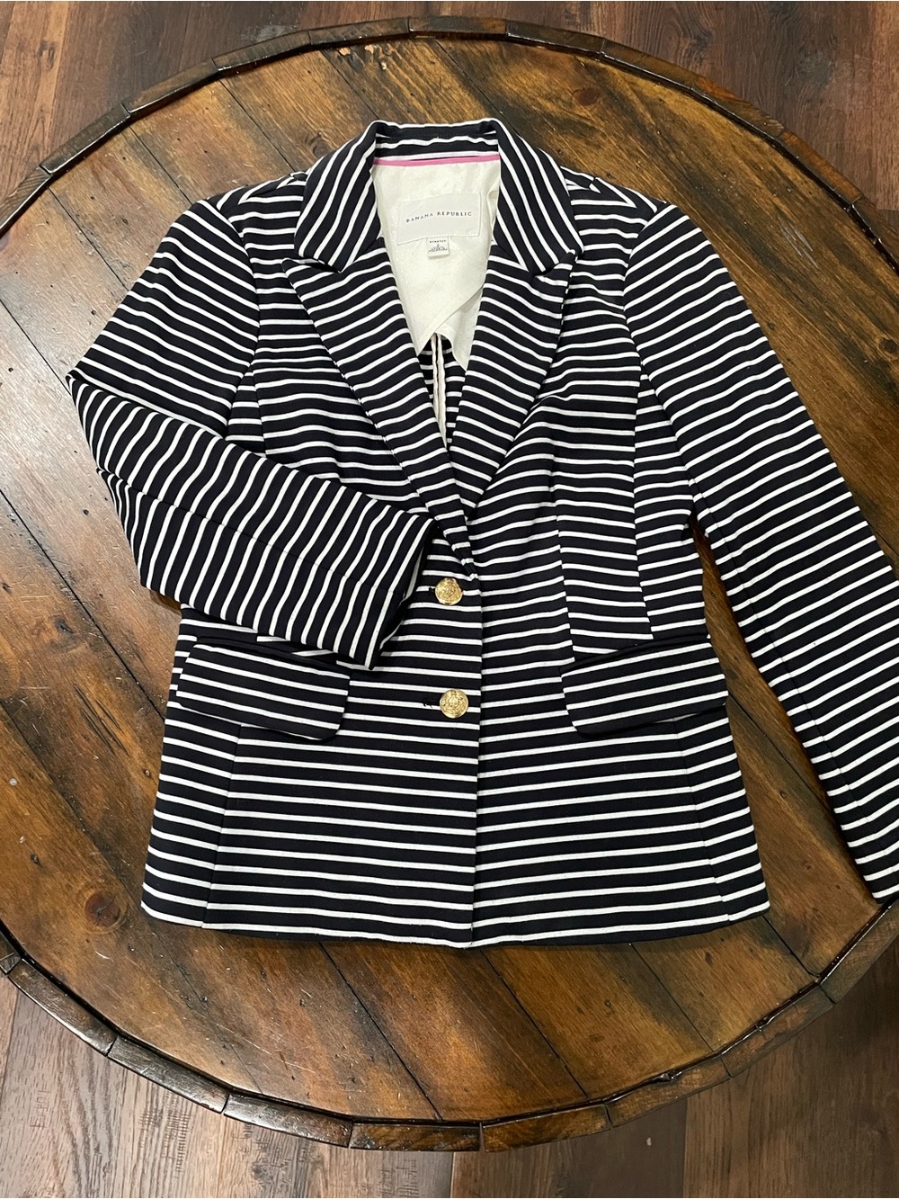 Banana Republic Navy & White Striped Blazer with Gold Buttons